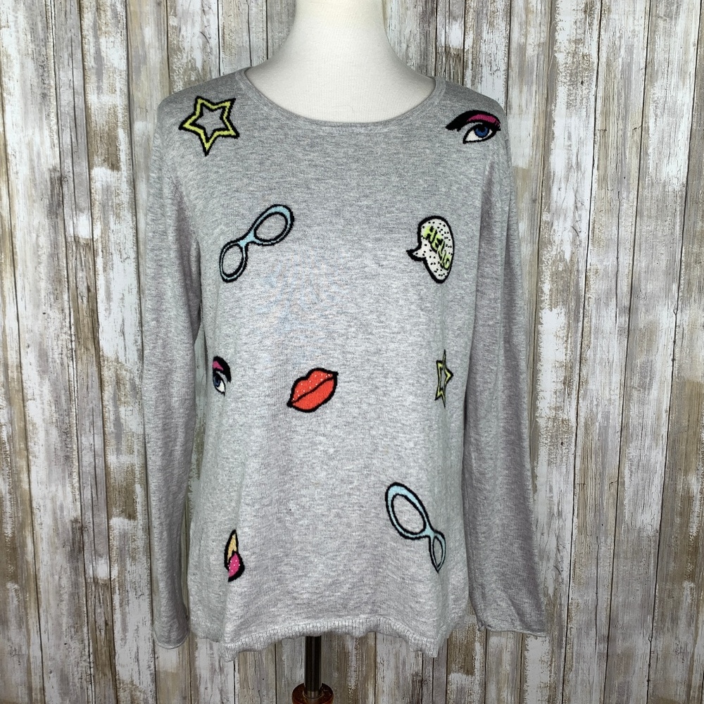 Lisa Todd Gray Graphic Cashmere Blend Sweater Sz L